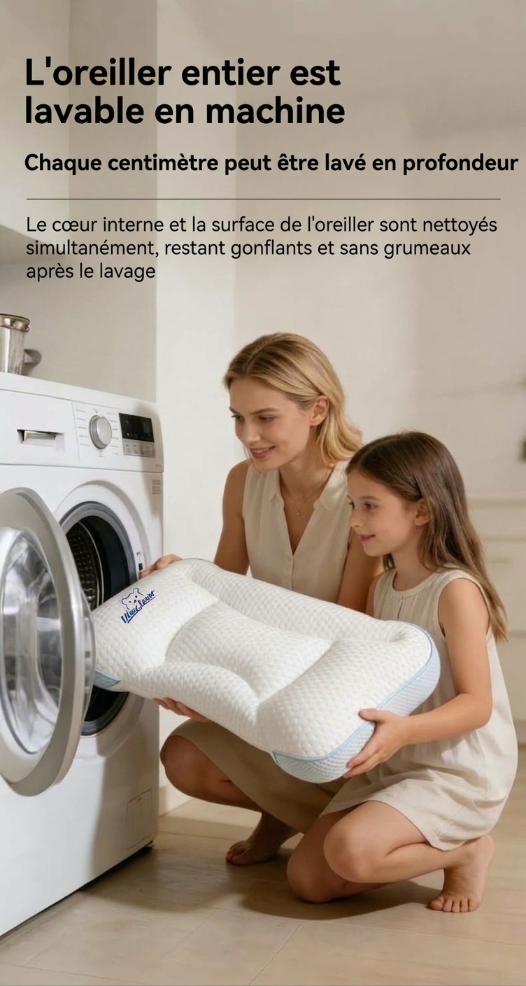Oreiller ergonomique pour bébé, oreiller plat de soutien pour la colonne vertébrale et la nuque, lavable et profilé (0-6 mois et plus)