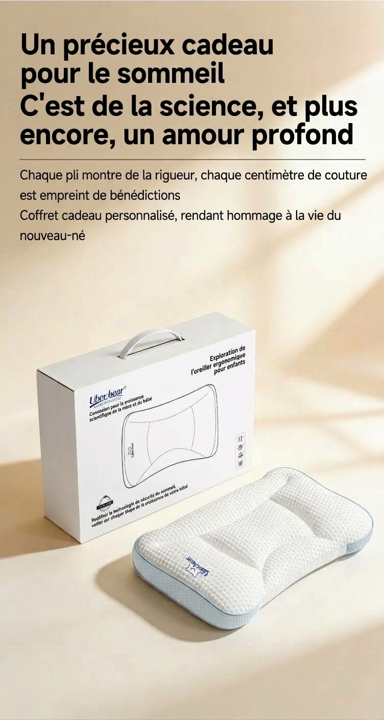 Oreiller ergonomique pour bébé, oreiller plat de soutien pour la colonne vertébrale et la nuque, lavable et profilé (0-6 mois et plus)
