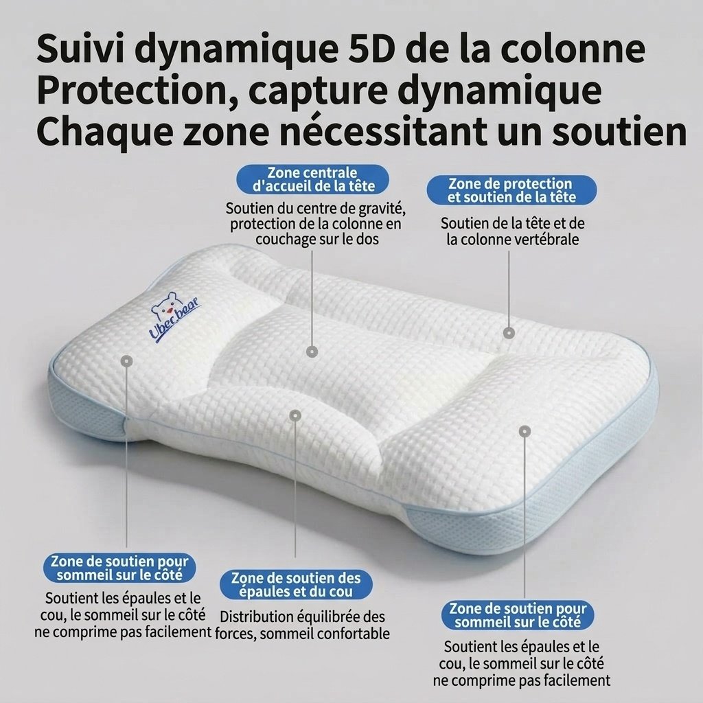 Oreiller ergonomique pour bébé, oreiller plat de soutien pour la colonne vertébrale et la nuque, lavable et profilé (0-6 mois et plus)