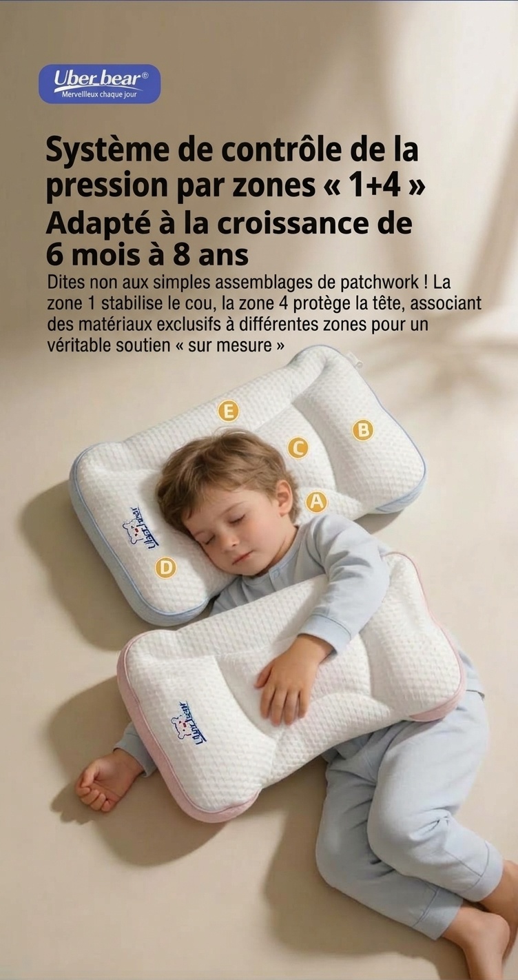 Oreiller ergonomique pour bébé, oreiller plat de soutien pour la colonne vertébrale et la nuque, lavable et profilé (0-6 mois et plus)