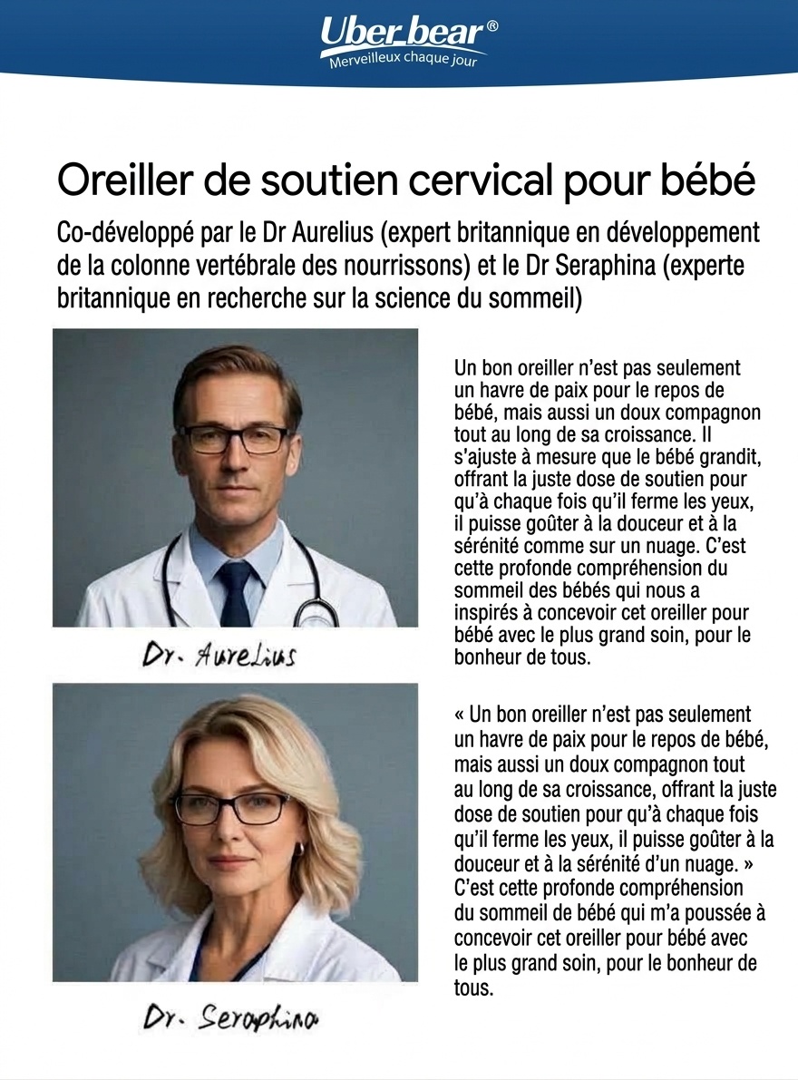 Oreiller ergonomique pour bébé, oreiller plat de soutien pour la colonne vertébrale et la nuque, lavable et profilé (0-6 mois et plus)