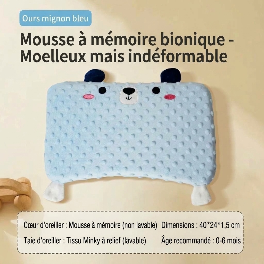 Oreiller bébé en mousse à mémoire de forme, oreiller ergonomique et respirant pour le soutien de la tête et du cou du nourrisson pendant le sommeil