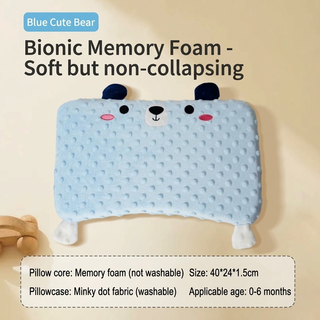Baby Memory Foam Pillow, Ergonomic Breathable Infant Head & Neck Support Pillow for Sleeping