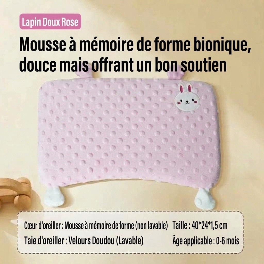 Oreiller bébé en mousse à mémoire de forme, oreiller ergonomique et respirant pour le soutien de la tête et du cou du nourrisson pendant le sommeil