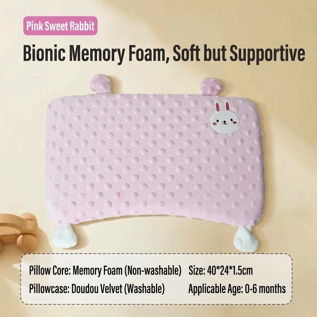 Baby Memory Foam Pillow, Ergonomic Breathable Infant Head & Neck Support Pillow for Sleeping
