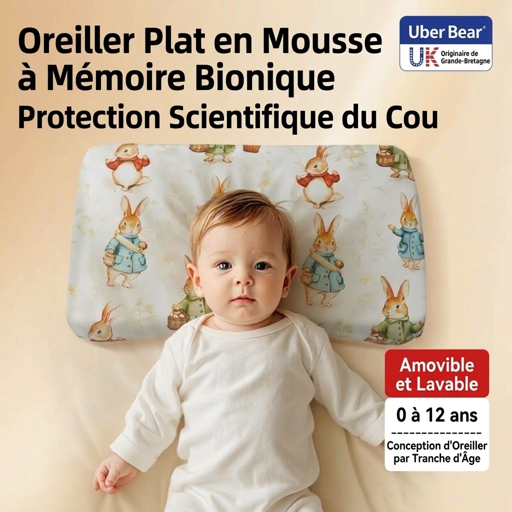 Oreiller bébé en mousse à mémoire de forme, oreiller ergonomique et respirant pour le soutien de la tête et du cou du nourrisson pendant le sommeil