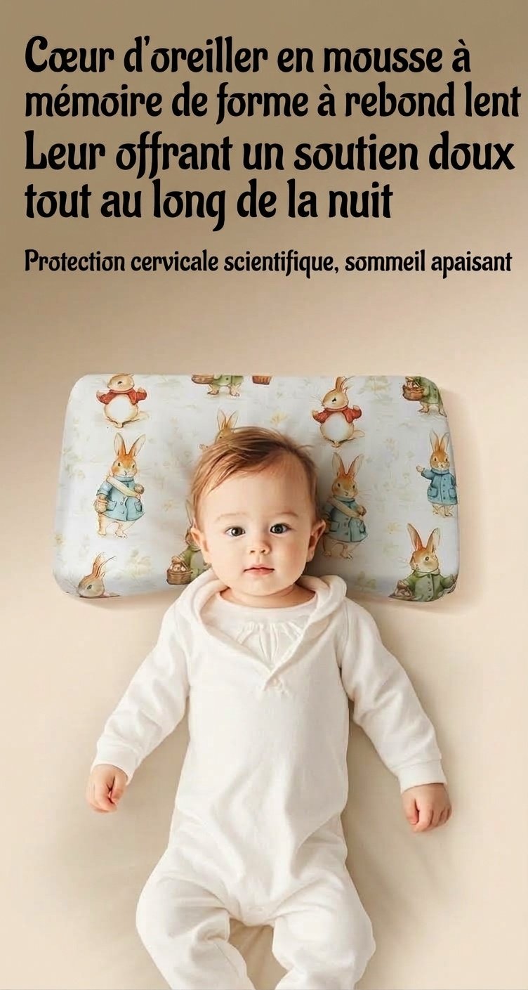 Oreiller bébé en mousse à mémoire de forme, oreiller ergonomique et respirant pour le soutien de la tête et du cou du nourrisson pendant le sommeil