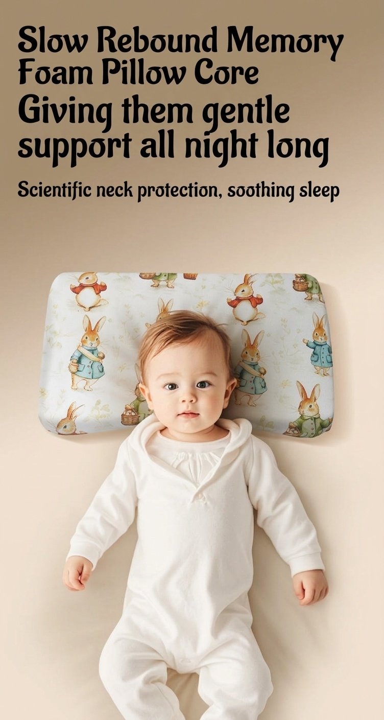 Baby Memory Foam Pillow, Ergonomic Breathable Infant Head & Neck Support Pillow for Sleeping