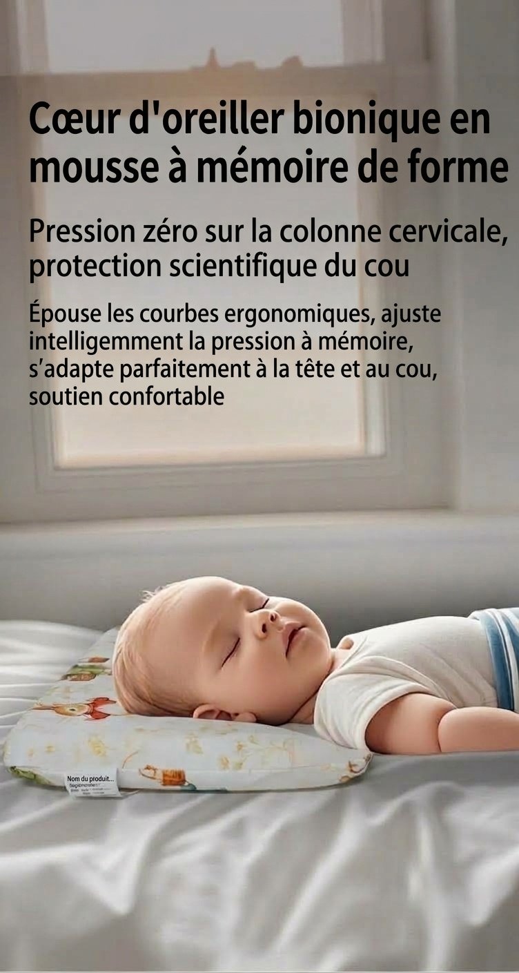 Oreiller bébé en mousse à mémoire de forme, oreiller ergonomique et respirant pour le soutien de la tête et du cou du nourrisson pendant le sommeil