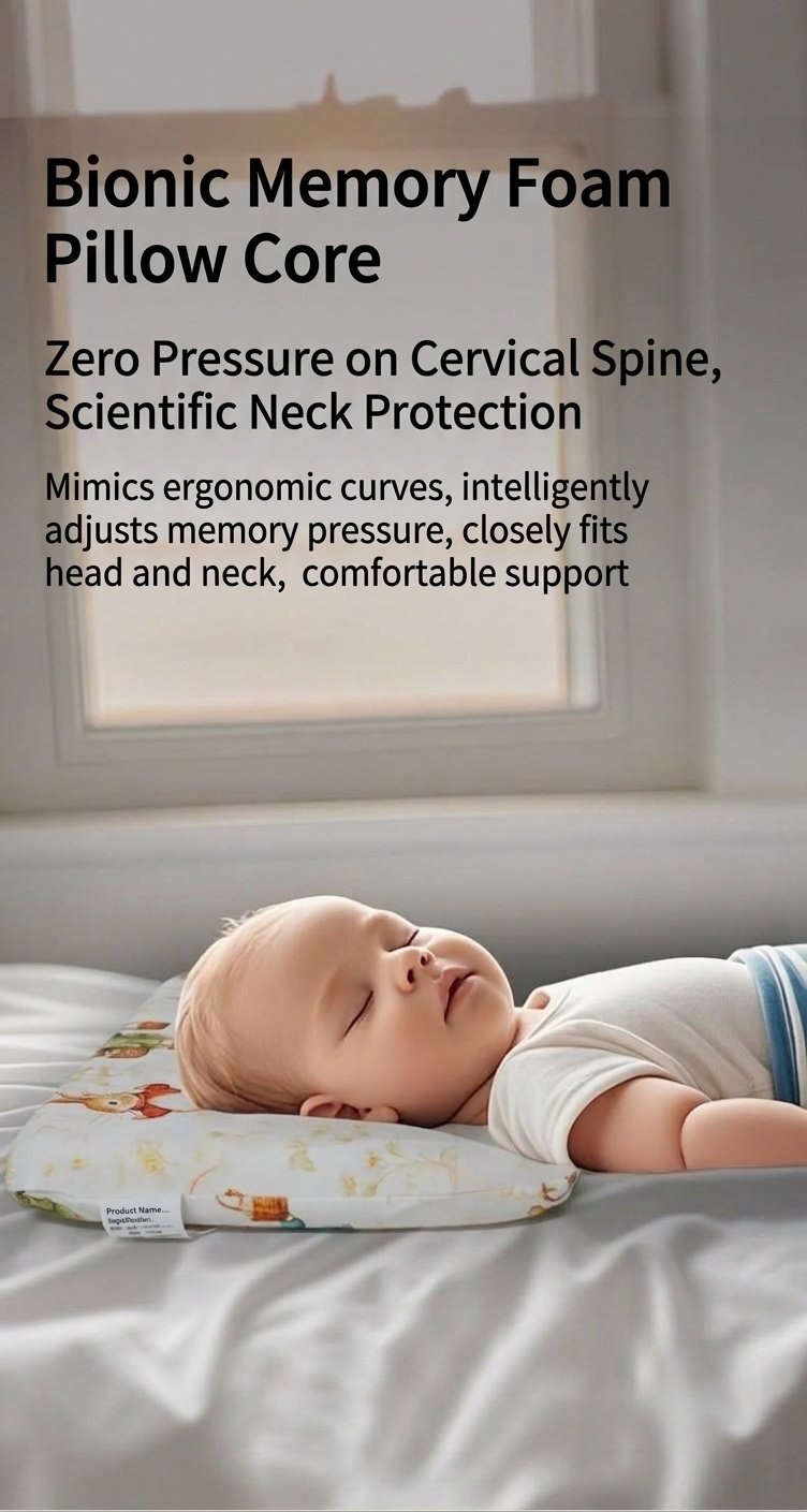 Baby Memory Foam Pillow, Ergonomic Breathable Infant Head & Neck Support Pillow for Sleeping