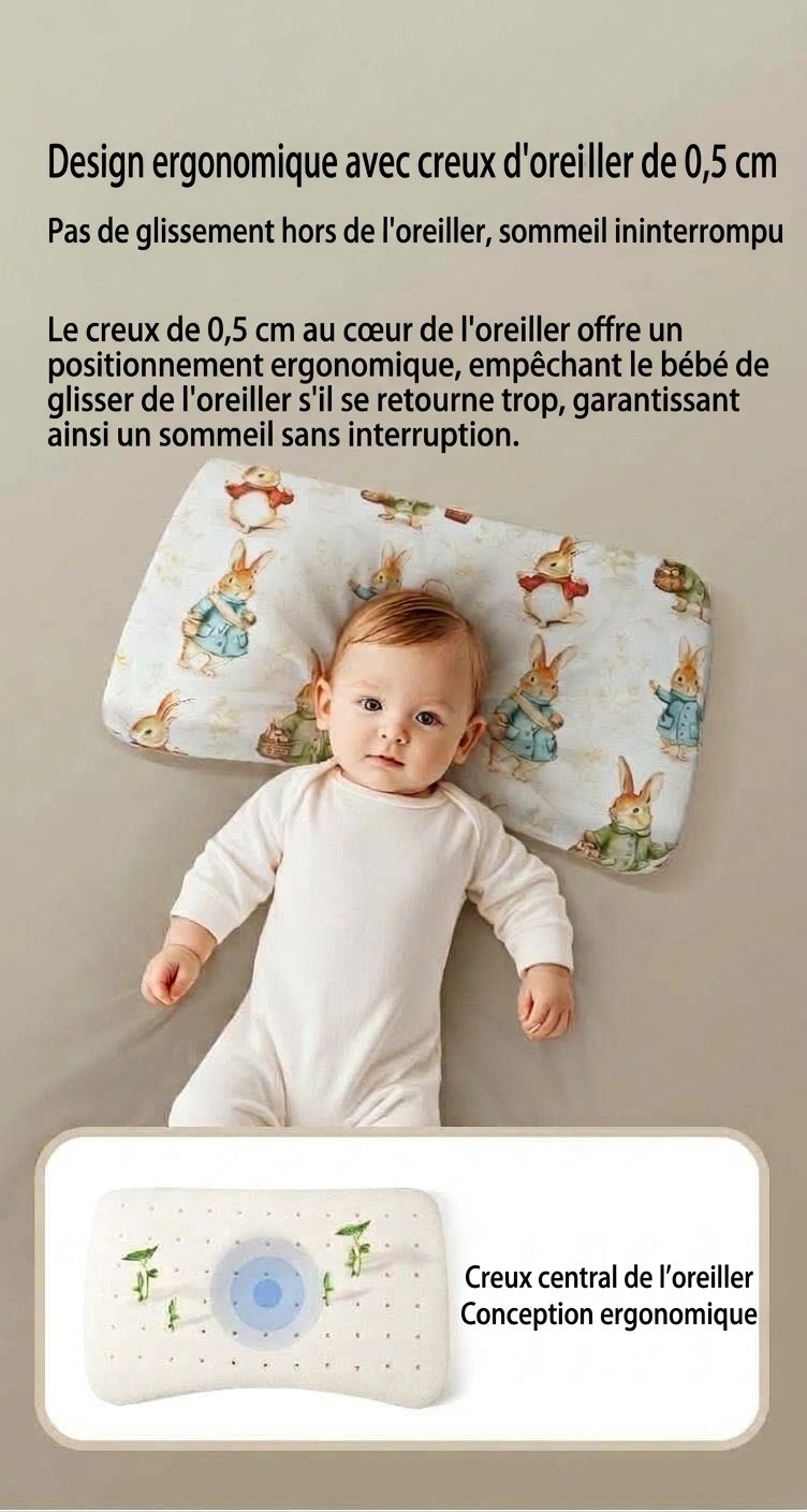 Oreiller bébé en mousse à mémoire de forme, oreiller ergonomique et respirant pour le soutien de la tête et du cou du nourrisson pendant le sommeil