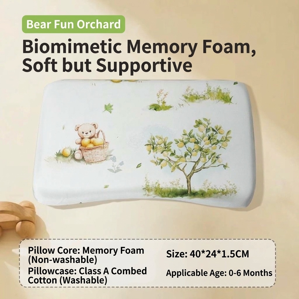 Baby Memory Foam Pillow, Ergonomic Breathable Infant Head & Neck Support Pillow for Sleeping