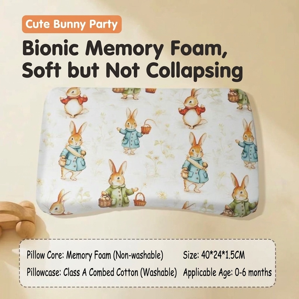 Baby Memory Foam Pillow, Ergonomic Breathable Infant Head & Neck Support Pillow for Sleeping