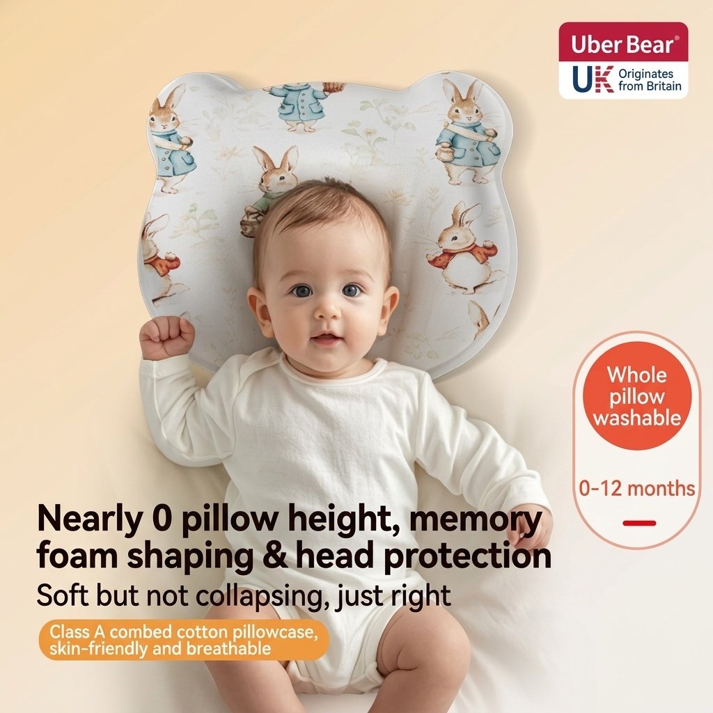 Cuscino modellante per la testa del neonato, cuscino lavabile in memory foam anti-appiattimento della testa (0-12 mesi)