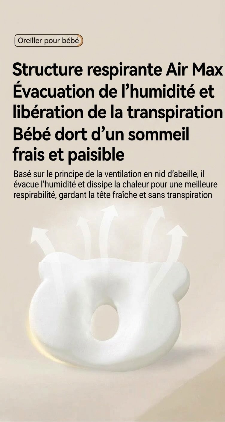 Oreiller de modelage de la tête pour nouveau-né, oreiller en mousse à mémoire de forme lavable anti-tête plate (0-12 mois)