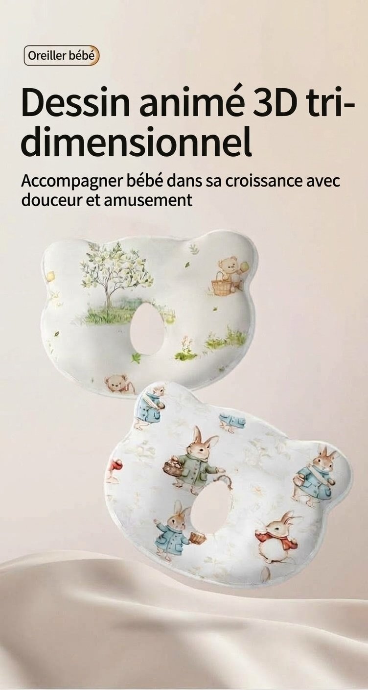 Oreiller de modelage de la tête pour nouveau-né, oreiller en mousse à mémoire de forme lavable anti-tête plate (0-12 mois)