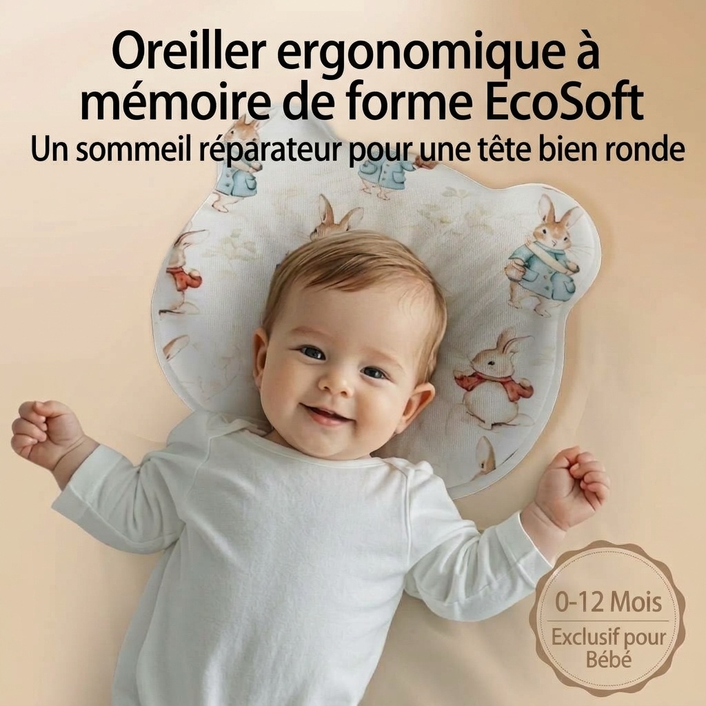 Oreiller de modelage de la tête pour nouveau-né, oreiller en mousse à mémoire de forme lavable anti-tête plate (0-12 mois)