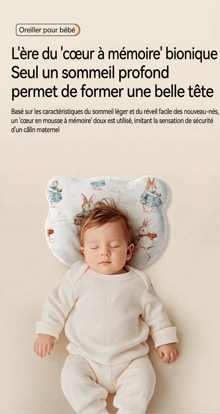 Oreiller de modelage de la tête pour nouveau-né, oreiller en mousse à mémoire de forme lavable anti-tête plate (0-12 mois)
