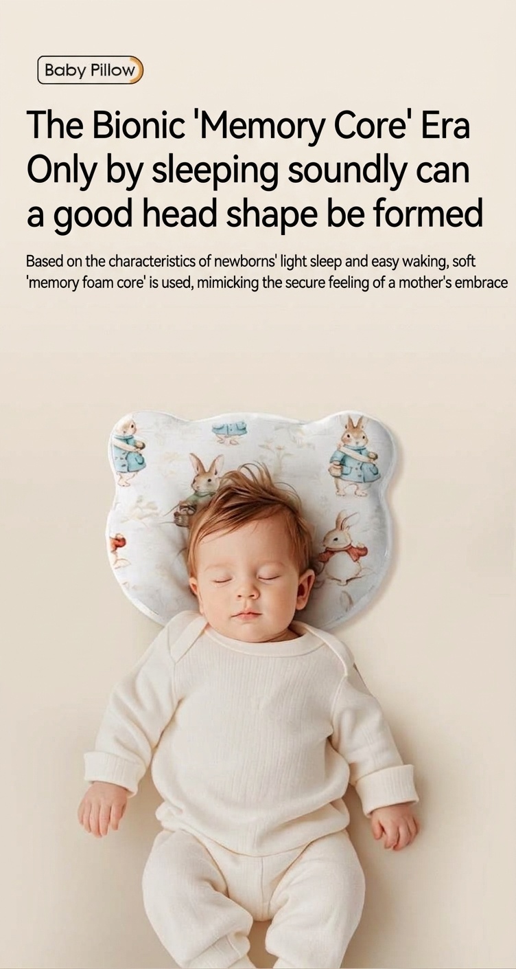Cuscino modellante per la testa del neonato, cuscino lavabile in memory foam anti-appiattimento della testa (0-12 mesi)