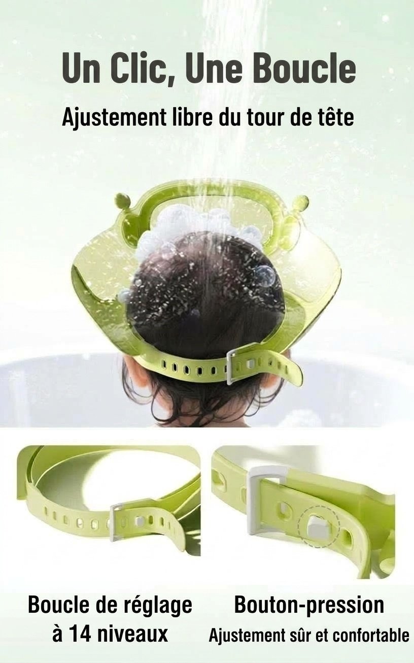 Visière de bain et protection pour shampoing pour bébé, bonnet de douche ajustable avec protection des yeux et des oreilles (1-15 ans)