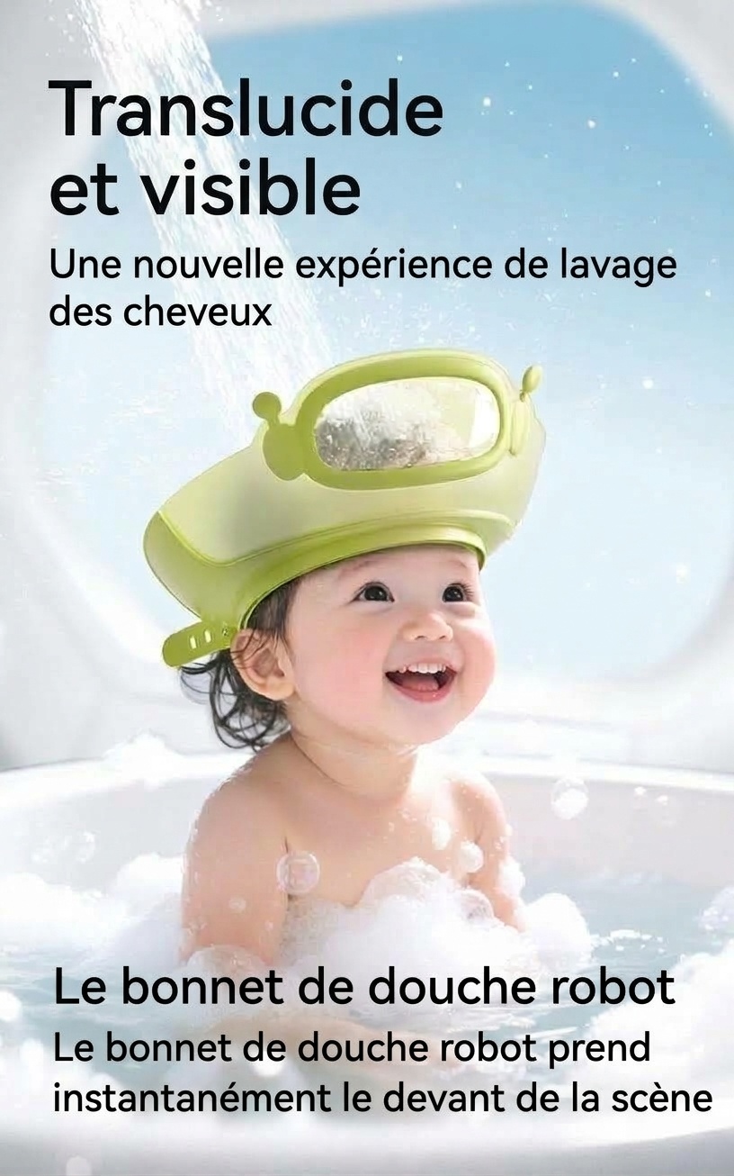 Visière de bain et protection pour shampoing pour bébé, bonnet de douche ajustable avec protection des yeux et des oreilles (1-15 ans)