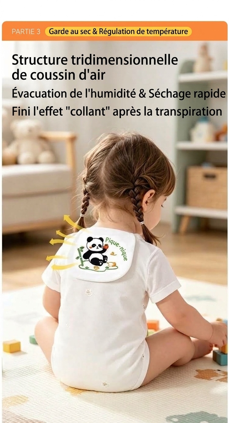Serviette dorsale respirante 100 % coton pour bébé, absorbante et à séchage rapide.