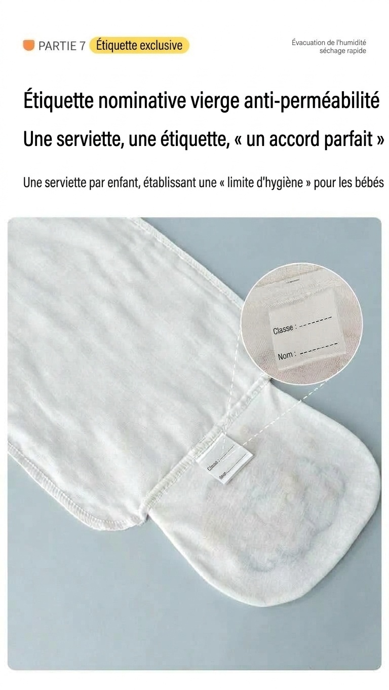Serviette dorsale respirante 100 % coton pour bébé, absorbante et à séchage rapide.