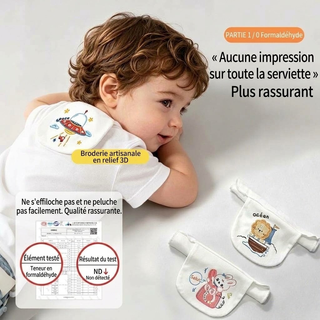 Serviette dorsale respirante 100 % coton pour bébé, absorbante et à séchage rapide.