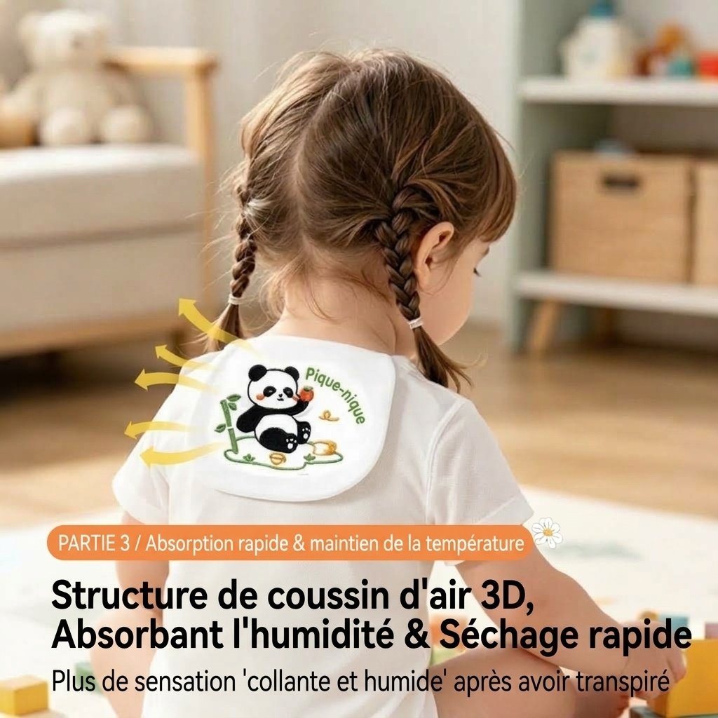 Serviette dorsale respirante 100 % coton pour bébé, absorbante et à séchage rapide.