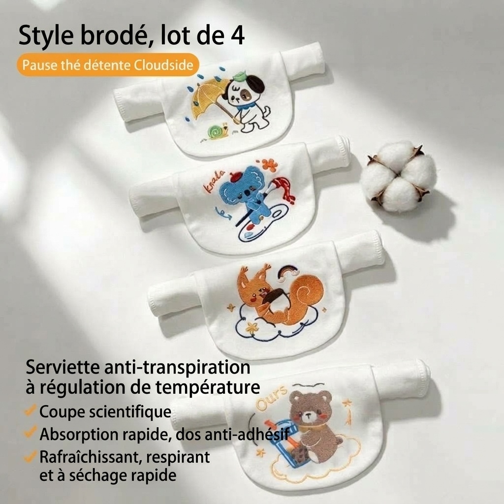 Serviette dorsale respirante 100 % coton pour bébé, absorbante et à séchage rapide.
