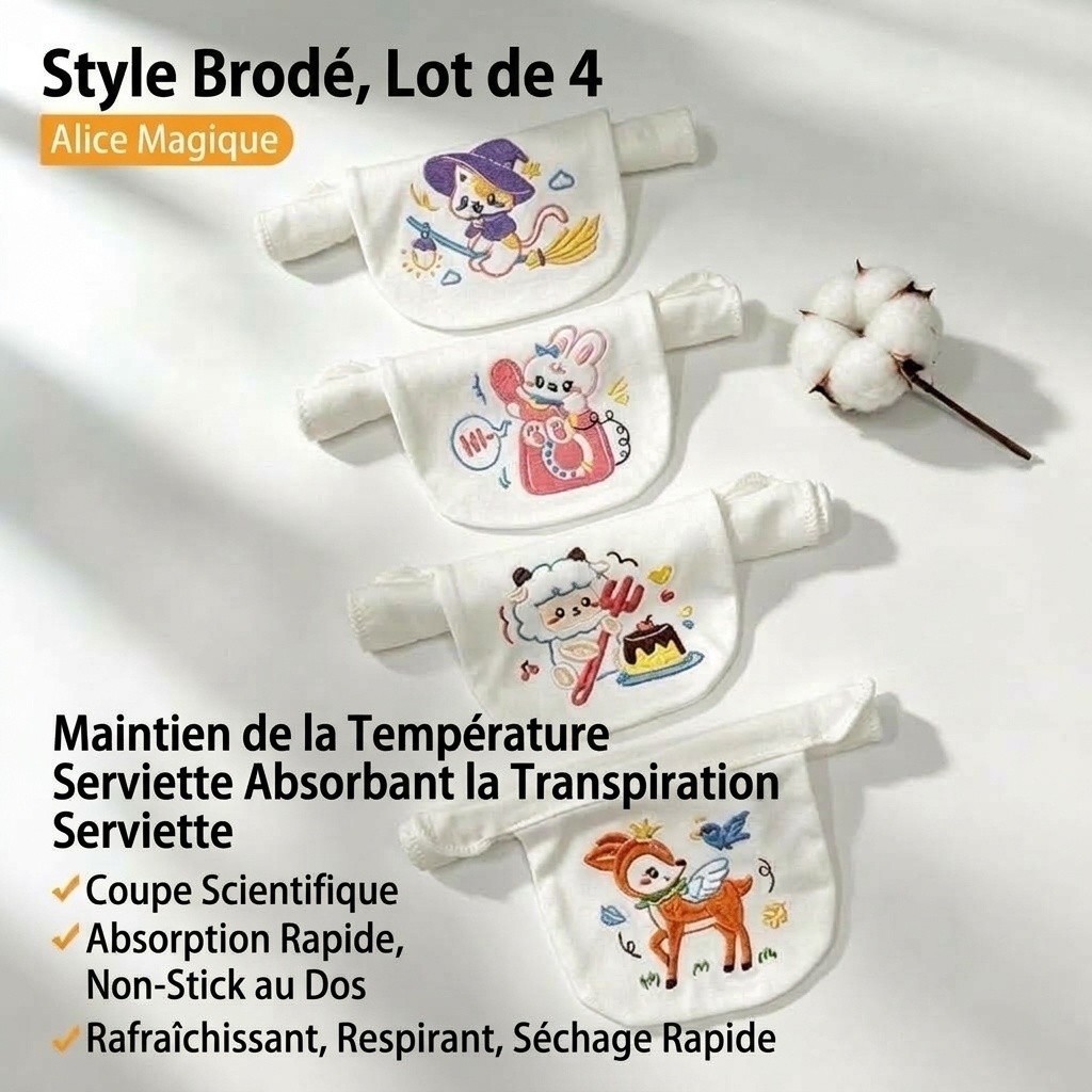 Serviette dorsale respirante 100 % coton pour bébé, absorbante et à séchage rapide.