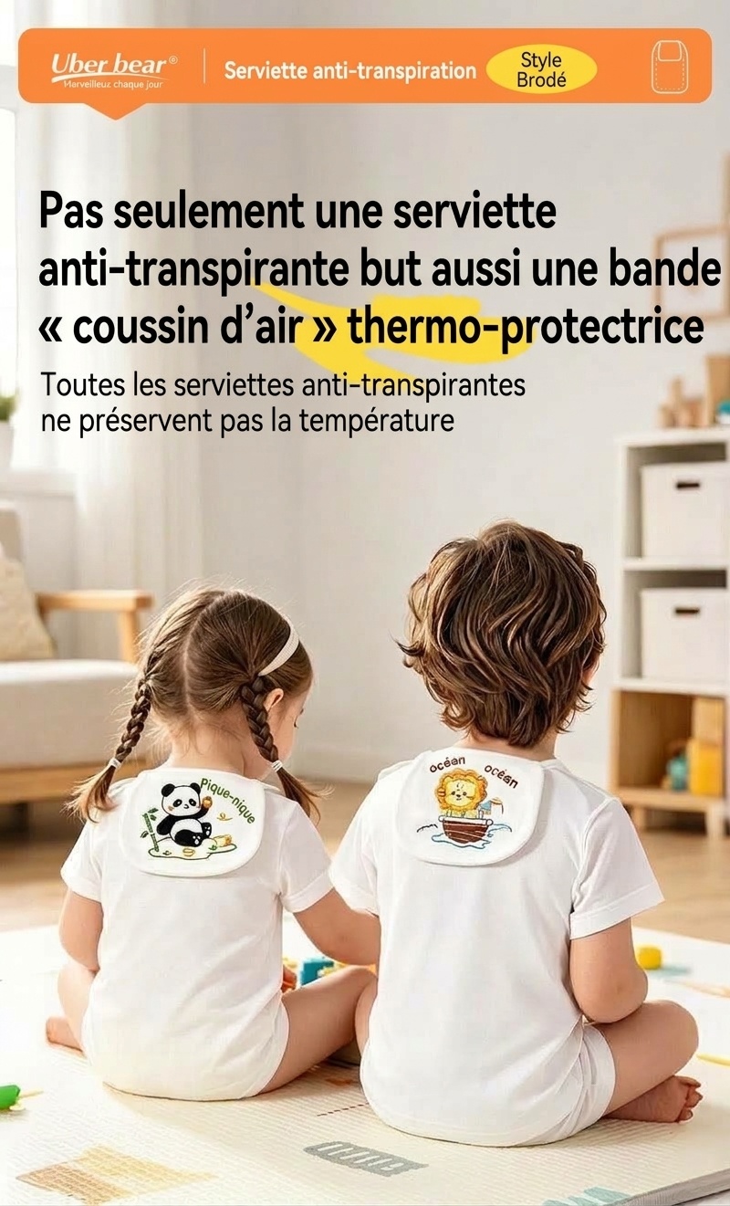 Serviette dorsale respirante 100 % coton pour bébé, absorbante et à séchage rapide.