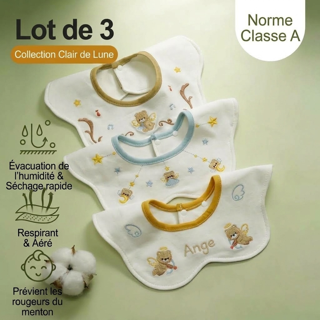 Bavoirs bébé en coton imperméable brodé, bavoirs d'allaitement à fleurs rotatifs à 360° (lot de 3)