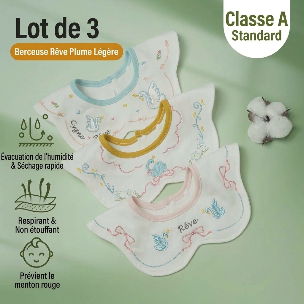 Bavoirs bébé en coton imperméable brodé, bavoirs d'allaitement à fleurs rotatifs à 360° (lot de 3)