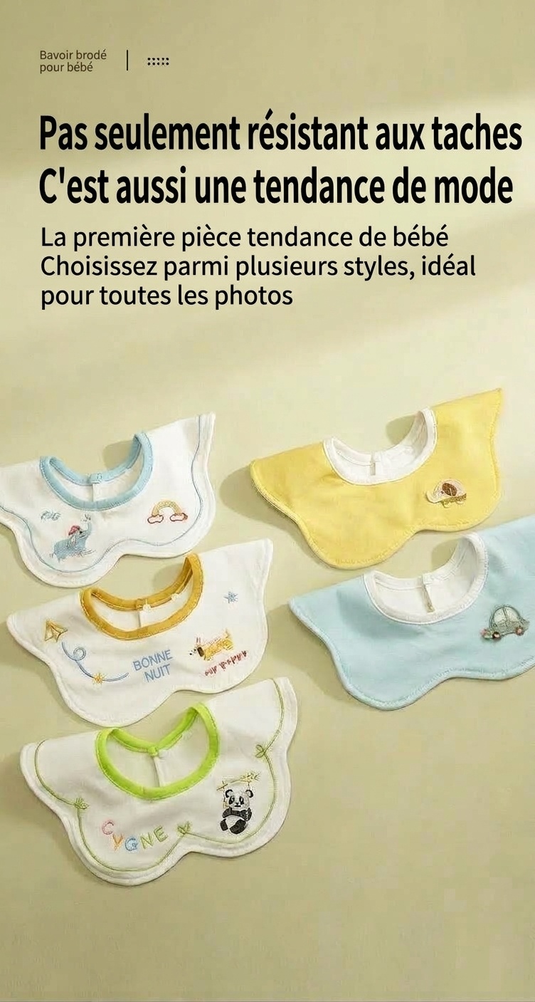 Bavoirs bébé en coton imperméable brodé, bavoirs d'allaitement à fleurs rotatifs à 360° (lot de 3)