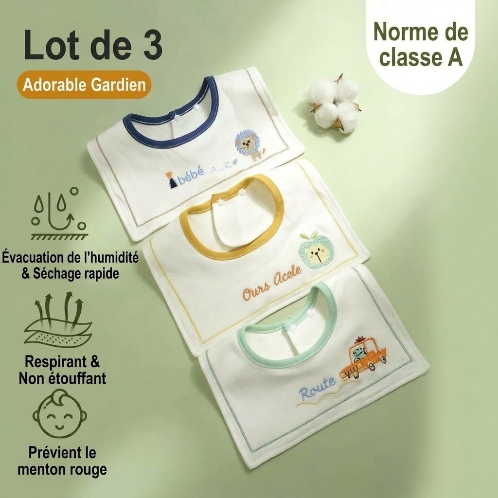 Bavoirs bébé en coton imperméable brodé, bavoirs d'allaitement à fleurs rotatifs à 360° (lot de 3)