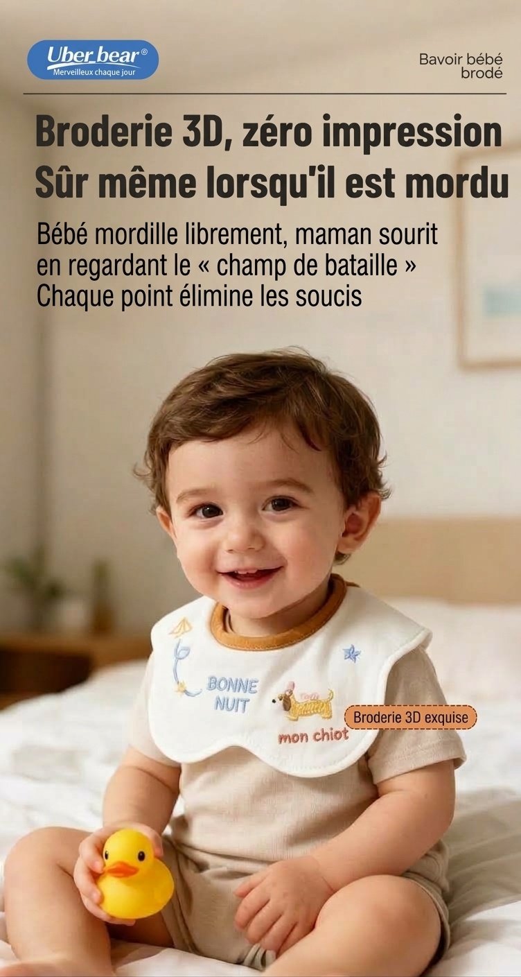 Bavoirs bébé en coton imperméable brodé, bavoirs d'allaitement à fleurs rotatifs à 360° (lot de 3)