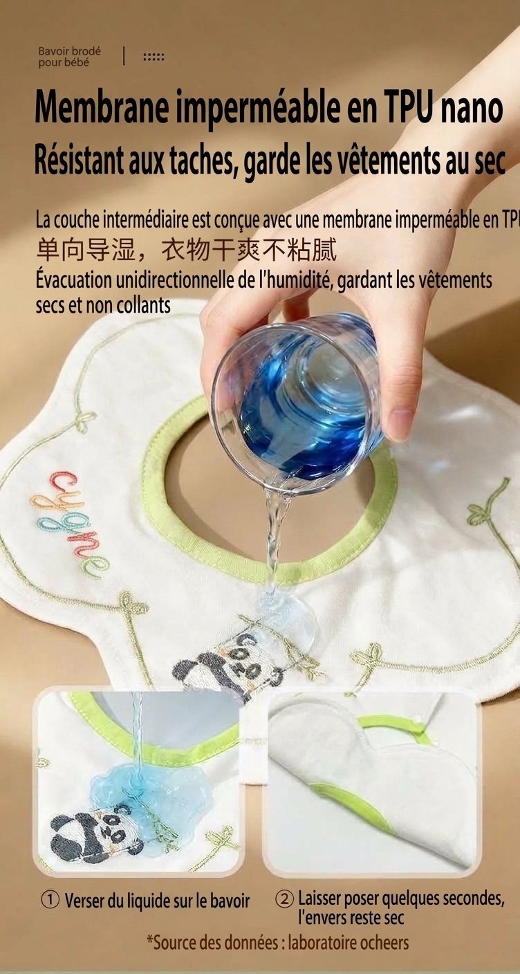 Bavoirs bébé en coton imperméable brodé, bavoirs d'allaitement à fleurs rotatifs à 360° (lot de 3)