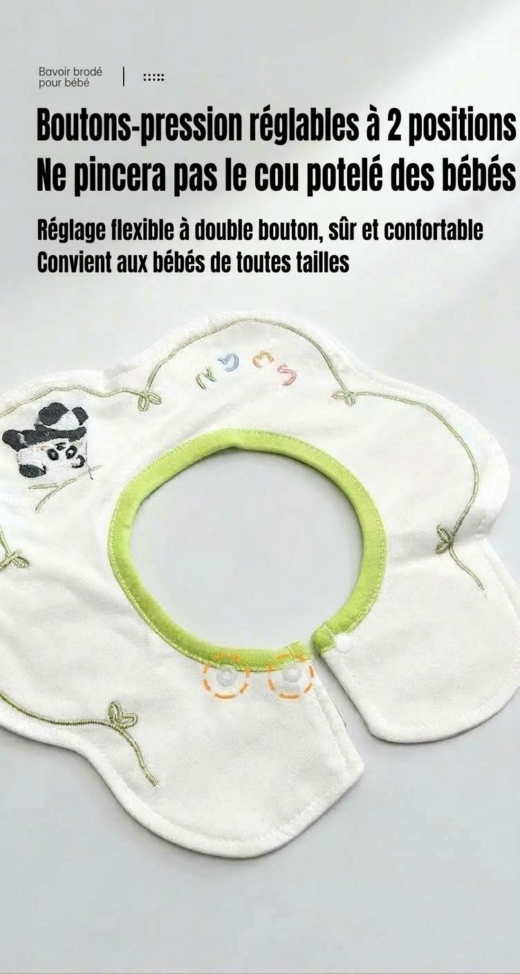 Bavoirs bébé en coton imperméable brodé, bavoirs d'allaitement à fleurs rotatifs à 360° (lot de 3)
