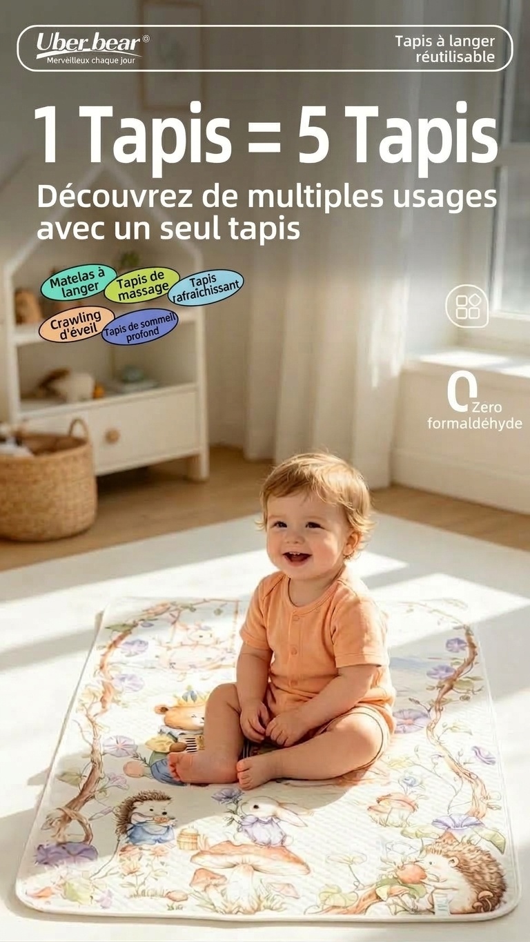 Matelas à langer réutilisable et imperméable pour bébé, matelas à langer en coton doux et respirant à 4 couches