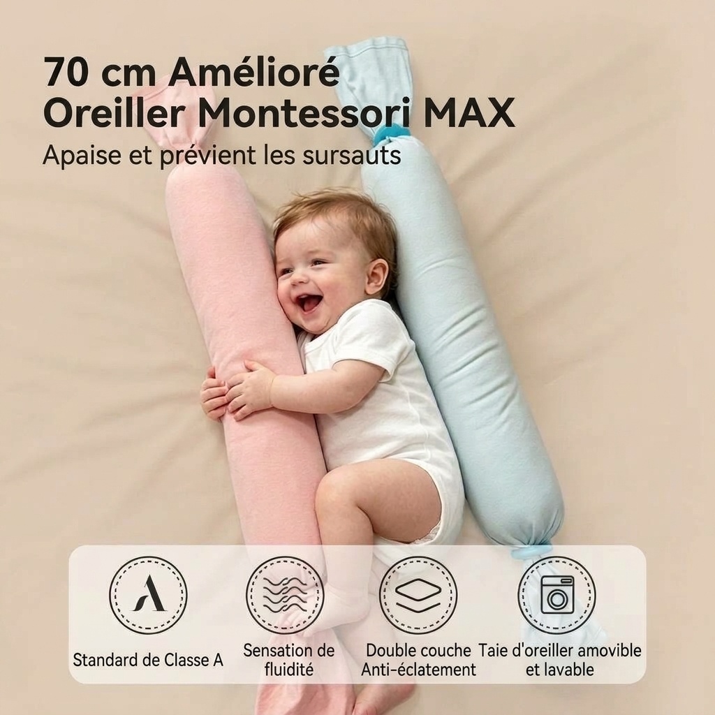 Coussin traversin multifonctionnel Uber.bear pour bébé, 70 cm, garni de microbilles, pour l'allaitement et le sommeil