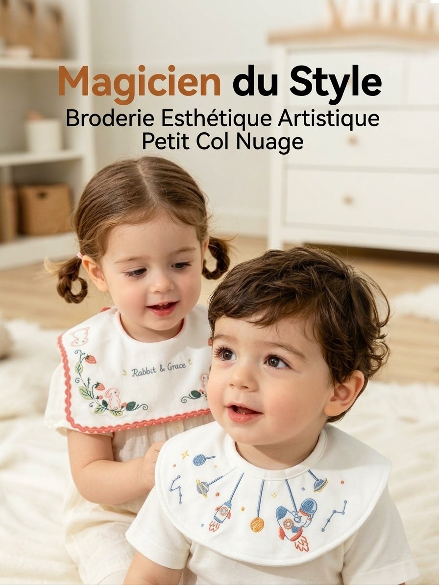 Bavoirs bandana en coton brodé pour bébé, imperméables et absorbants, pour l'alimentation et la bave