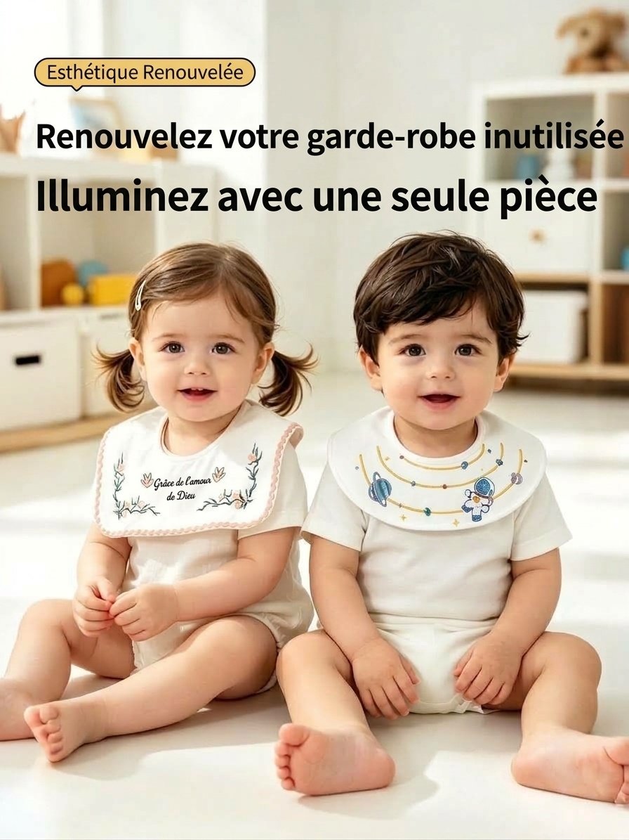 Bavoirs bandana en coton brodé pour bébé, imperméables et absorbants, pour l'alimentation et la bave