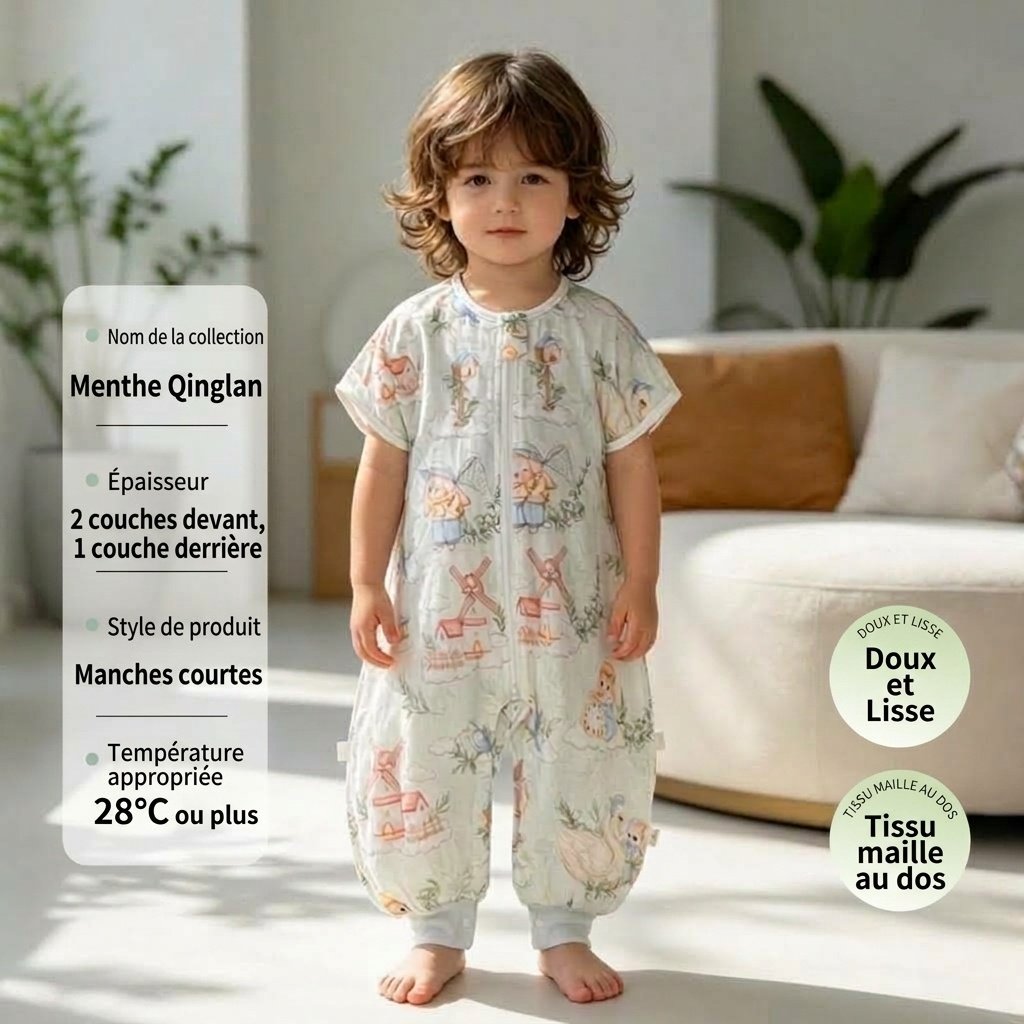 Gigoteuse bébé en coton et bambou respirant, couverture d'été portable avec entrejambe ouverte