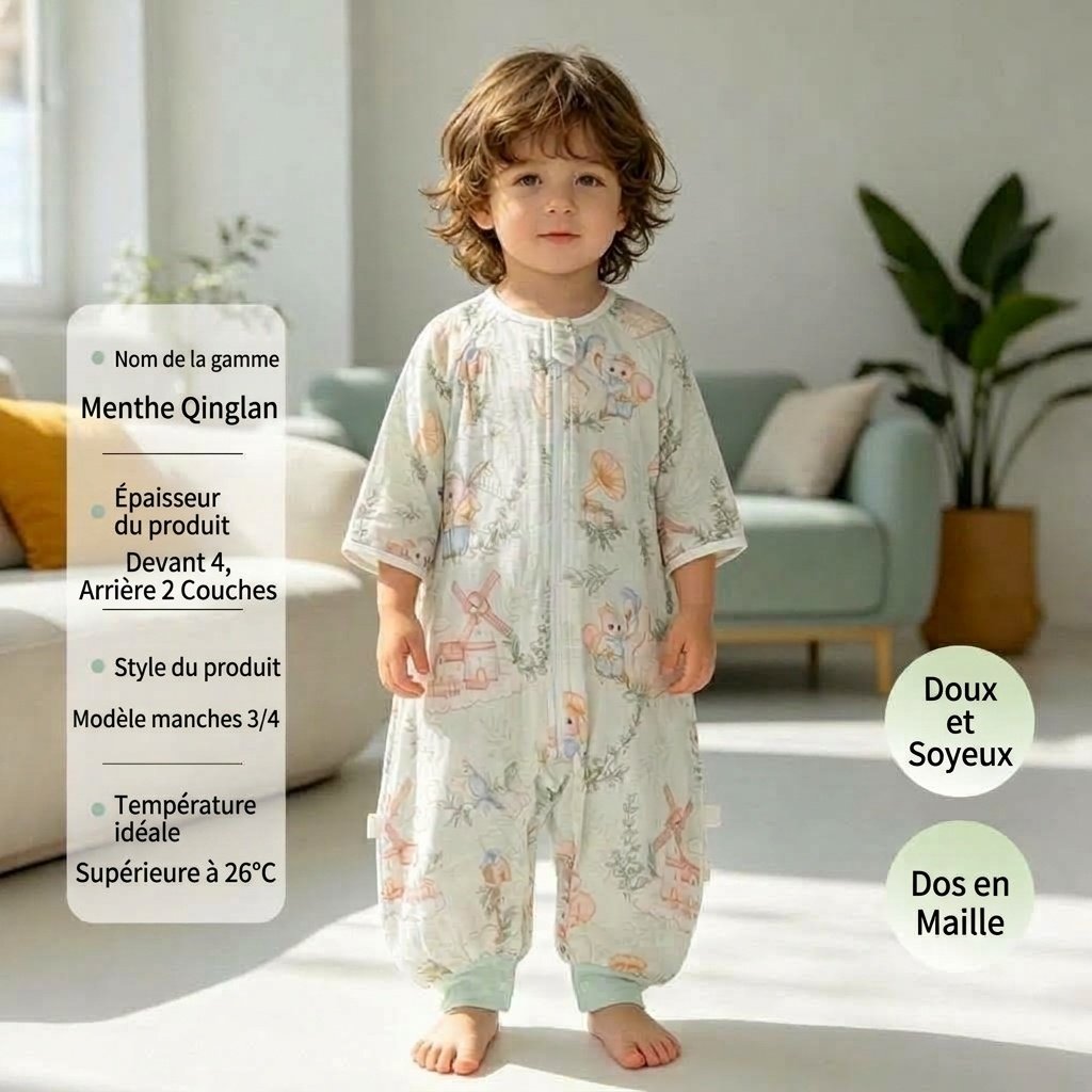 Gigoteuse bébé en coton et bambou respirant, couverture d'été portable avec entrejambe ouverte