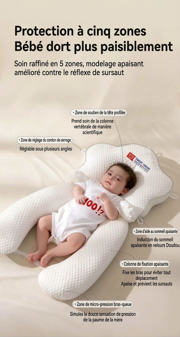 Oreiller anti-surprise pour nouveau-né, bras apaisant amovible et matelas de sommeil ergonomique pour la tête