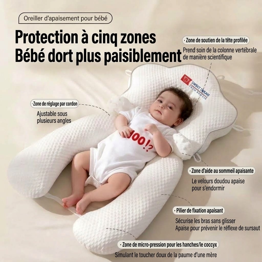 Oreiller anti-surprise pour nouveau-né, bras apaisant amovible et matelas de sommeil ergonomique pour la tête