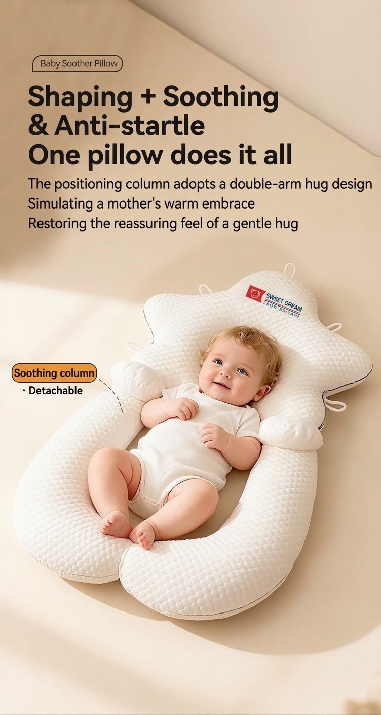 Almohada calmante anti-sobresaltos para recién nacidos, brazo relajante desmontable y almohadilla ergonómica para moldear la cabeza.