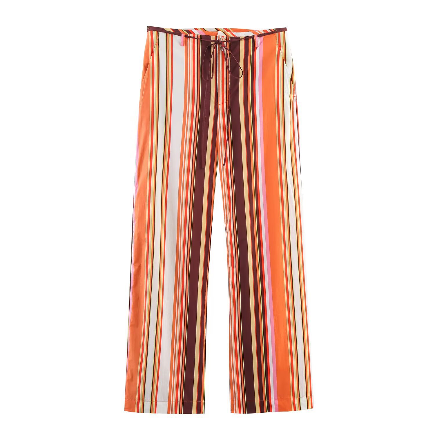 Gestreepte flared broek voor dames - Stijlvolle pyjama-achtige shirtserie KUN-00118