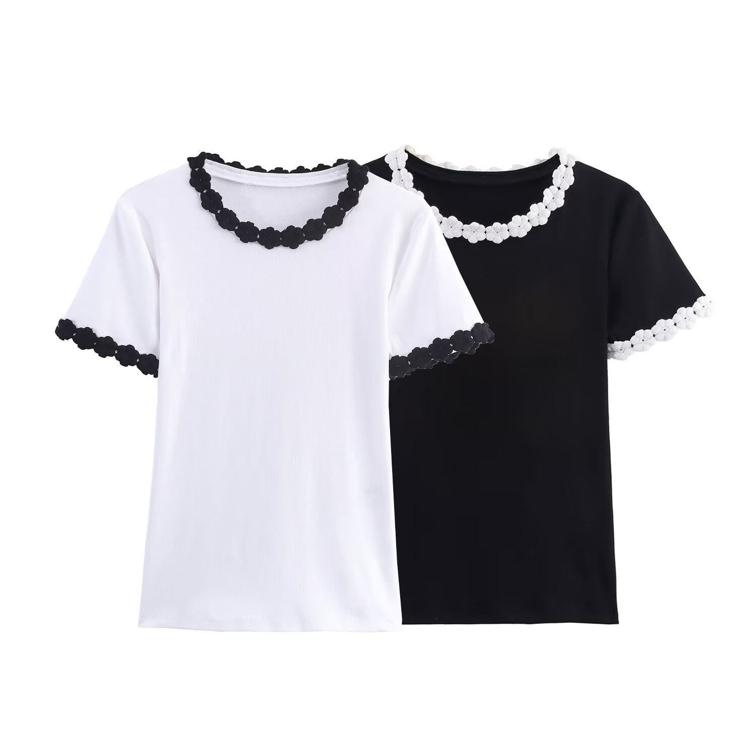 Dames T-shirt met bloemenapplicatie - Stijlvol & Veelzijdig KUN-00026